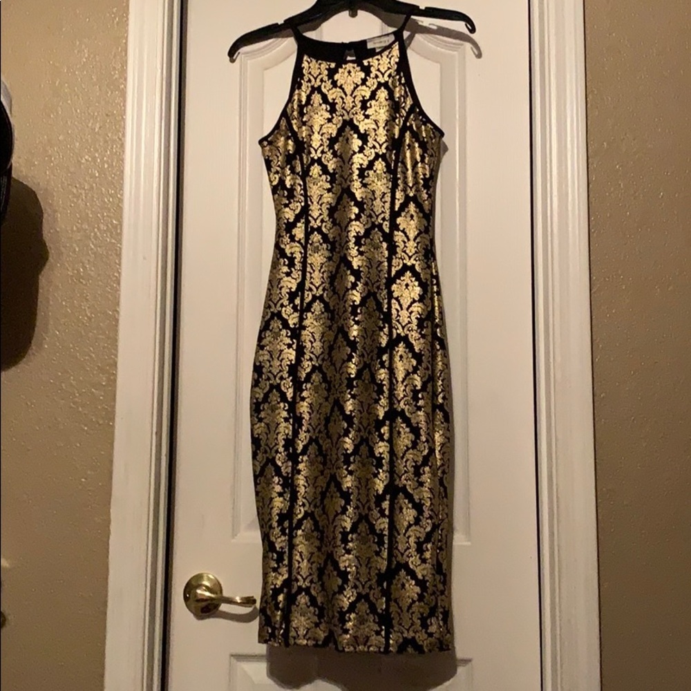 Gold And Black Halter Dress